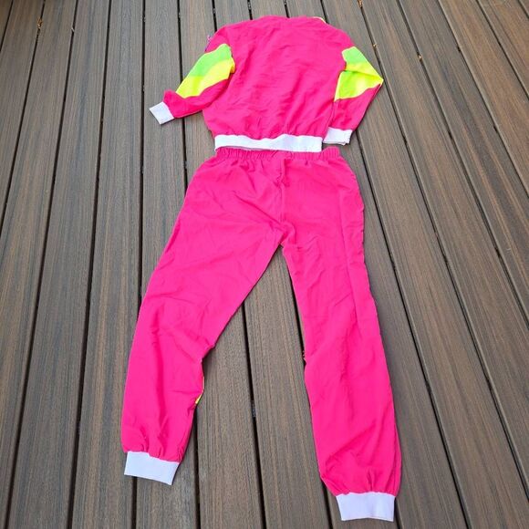 3 tops & 2 pants windbreaker 80s neon costumes fun run pink yellow green M L&xl - Picture 8 of 16